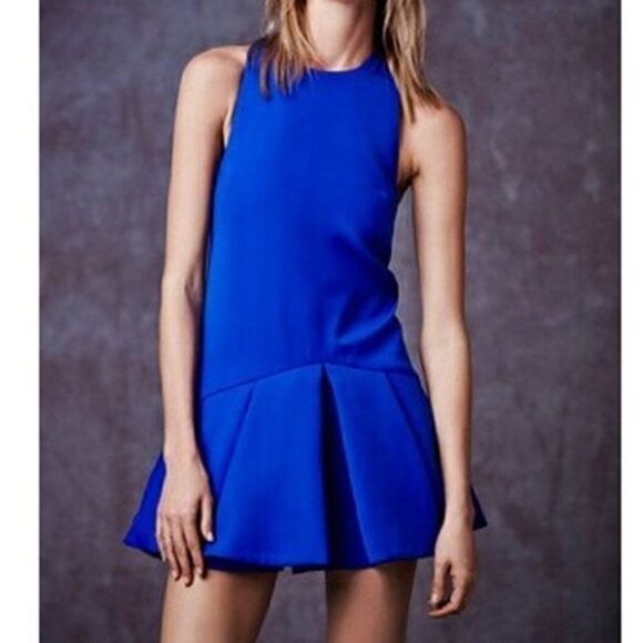 Anthropologie Cameo Why Ask Cobolt Blue Drop Waist Dress Pleated Women's S NWT - Picture 1 of 8